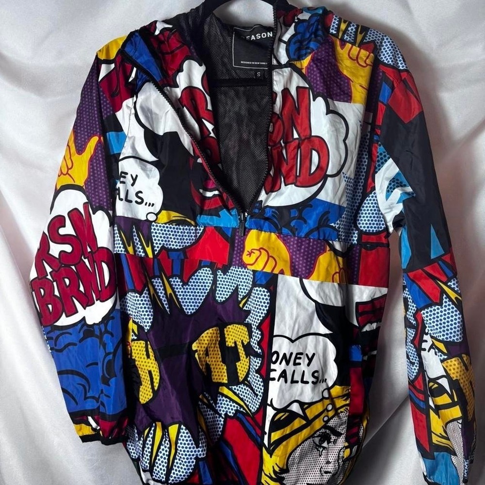 Reason pop art‎ windbreaker with comic book style graphics